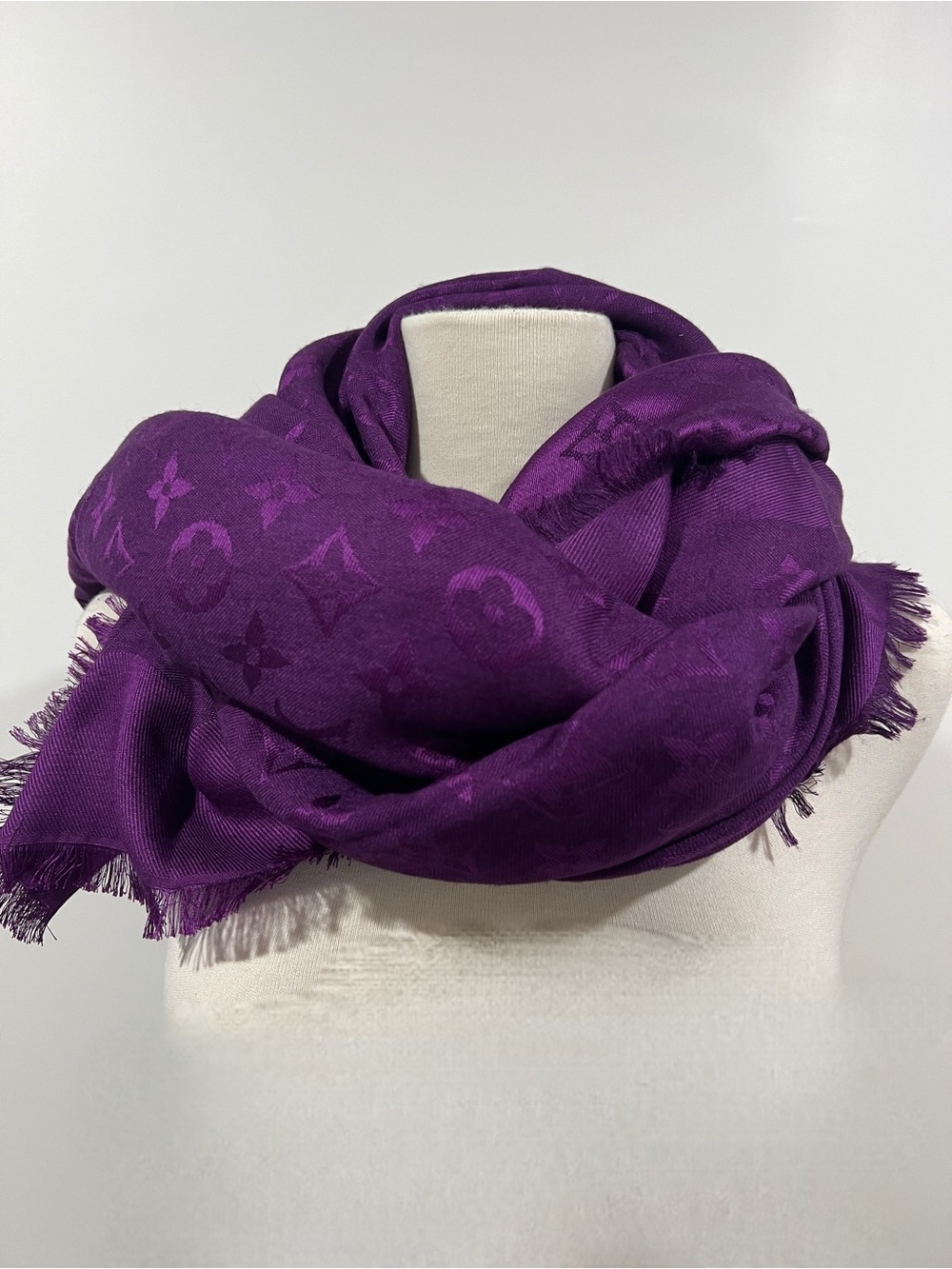 Louis Vuitton Deep Purple Monogram Wool Blend Shawl Wrap